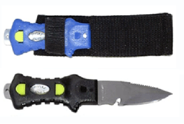 Backup knife with soft webbing case (pointed double edge)